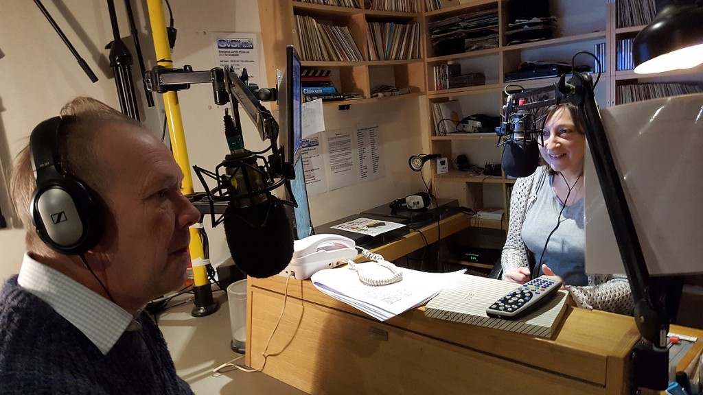 Mark Coxon and Susy Radio presenter Annie Whitmore chat in the Susy Radio studio