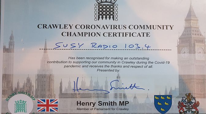 Susy Radio receives ‘Crawley Coronavirus Community Champion Award’